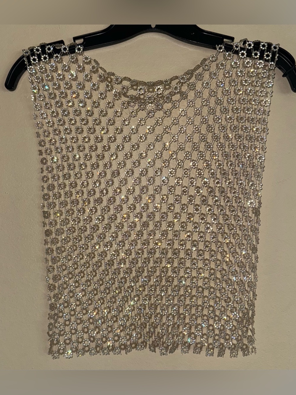 Unbranded Rhinestone Mesh Sparkle Cropped Tank Layer Approx Size XS